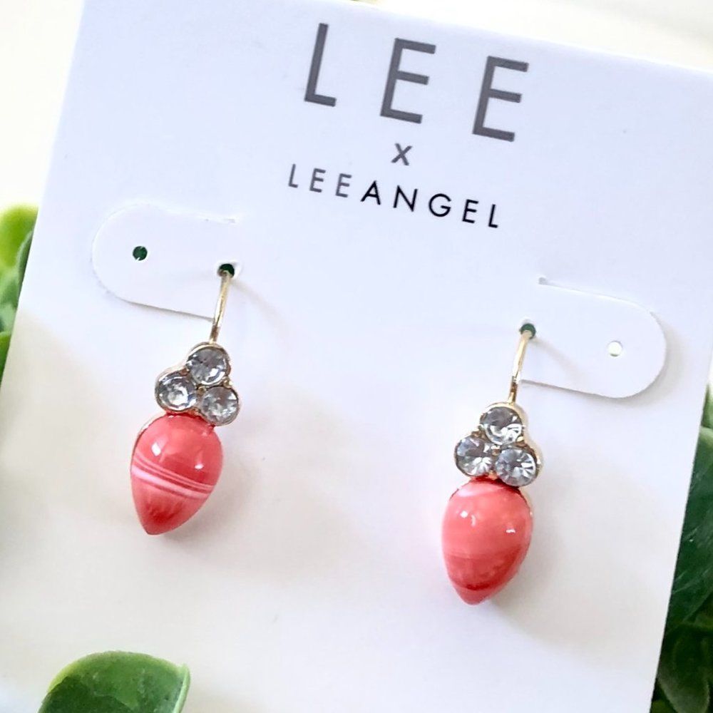 Lee by Lee Angel Pink Swirl Teardrop Crystal Circle Drop earrings NWT 45